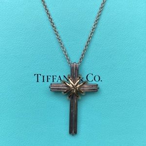 Tiffany & Co. Silver 18k Gold Cross Necklace